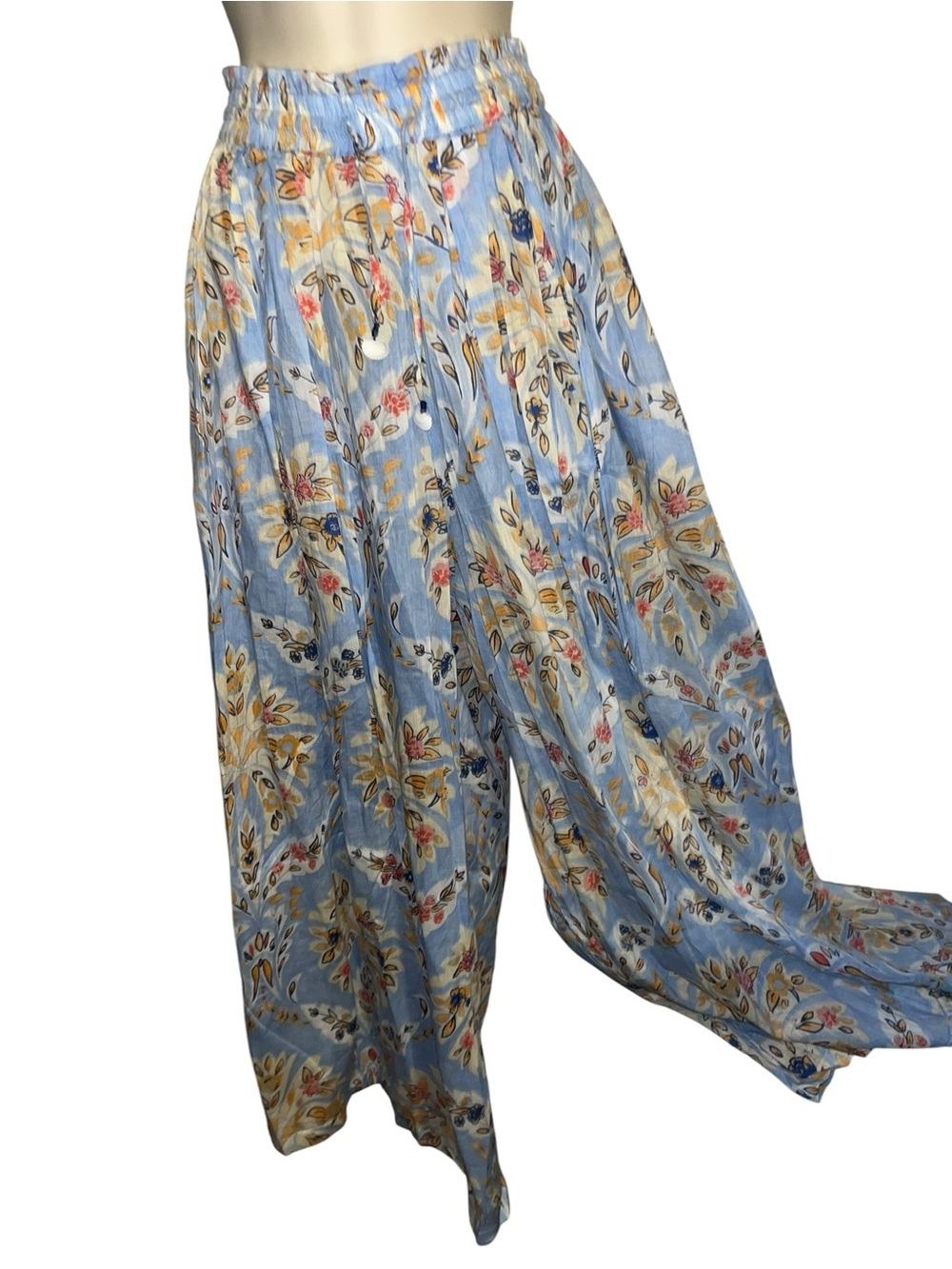 🌸POL L Boho Floral Blue Wide Leg Pants P005 - Picture 3 of 7
